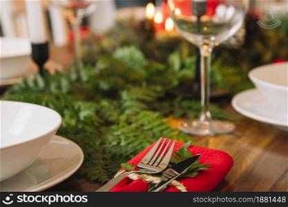 decoration christmas dinner with wine glass