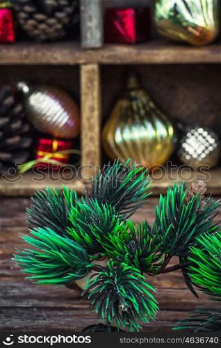 decorations for Christmas. Retro Christmas decorations and toys for the Christmas season