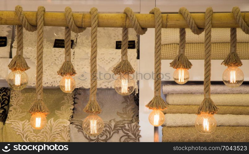 Decorative antique edison style filament light bulbs hanging