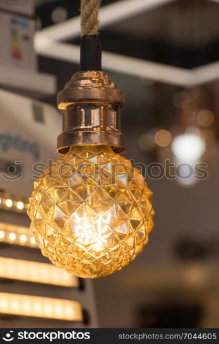 Decorative antique edison style filament light bulbs hanging