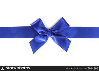 Decorative blue satin bow isolated on white background