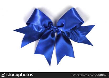 Decorative blue satin bow isolated on white background