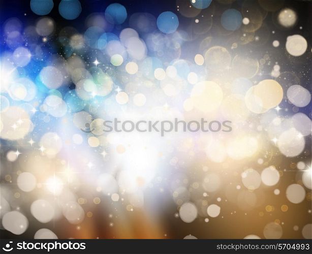 Decorative Christmas background with bokeh lights and stars