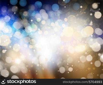 Decorative Christmas background with bokeh lights and stars