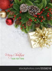 Decorative Christmas background with decorations and gift