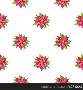Decorative Christmas watercolor seamless pattern with red flowers on a white background