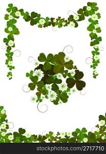 Decorative clover design elements for St.Patrick&rsquo;s Day layouts against white background