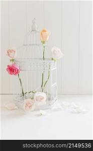 decorative colorful roses cage