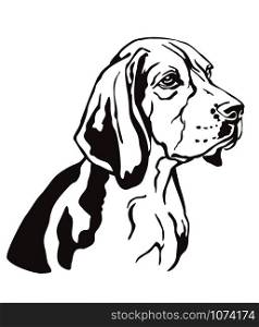 Decorative contour outline portrait of Dog Beagle looking in profile, vector illustration in black color isolated on white background. Image for design and tattoo.