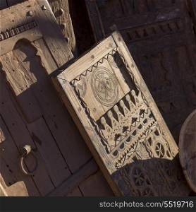 Decorative detail of antique wooden doors, Ouarzazate, Morocco