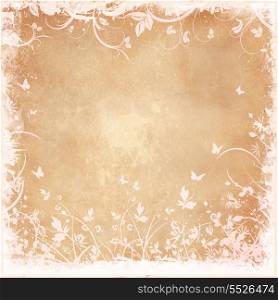 Decorative floral grunge background with butterflies