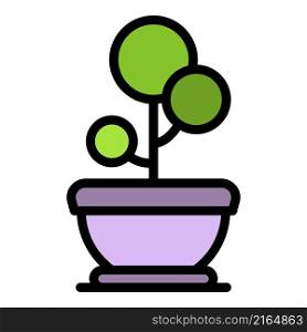 Decorative flower in a pot icon. Outline decorative flower in a pot vector icon color flat isolated. Decorative flower in a pot icon color outline vector