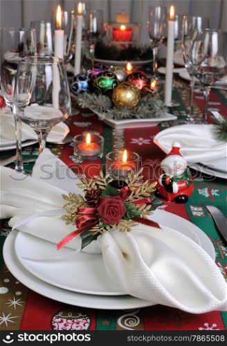 Decorative folded napkin on the Christmas table