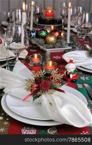 Decorative folded napkin on the Christmas table