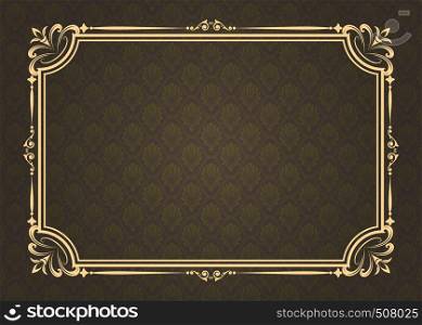 decorative frame in vintage style with beautiful filigree and retro border for premium invitation or wedding card on seamless pattern ancient background, luxury postcard, ornament vector