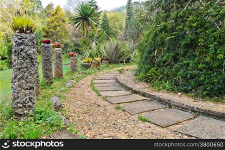 Decorative garden with stone pathway