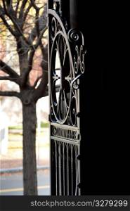 Decorative gate on Harvard University campus in Boston, Massachusetts, USA