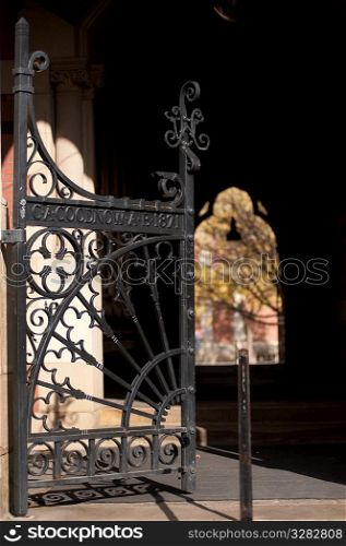 Decorative gate on Harvard University campus in Boston, Massachusetts, USA