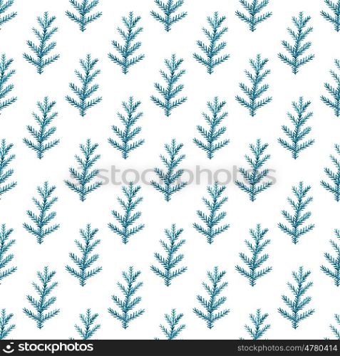 Decorative hand drawn watercolor seamless pattern with fir branch on a white background