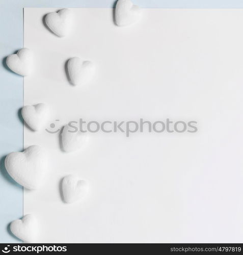 Decorative hearts on white background of blank paper with copy space, Valentines day concept