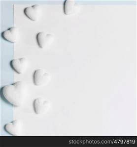 Decorative hearts on white background of blank paper with copy space, Valentines day concept