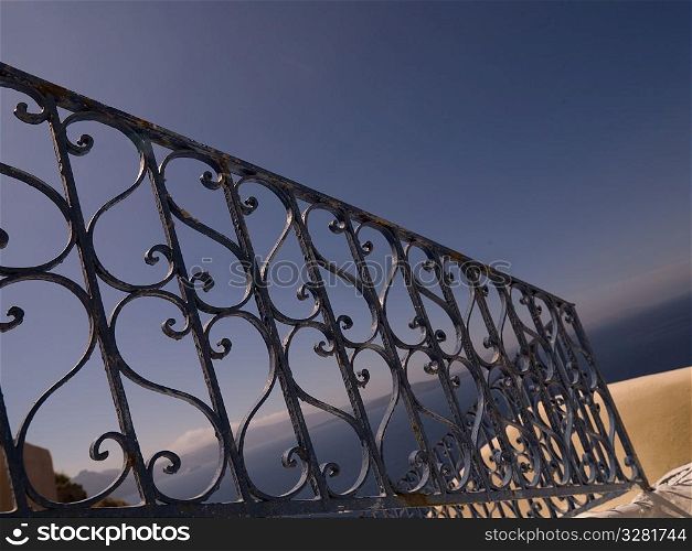 Decorative iron railing in Santorini Greece