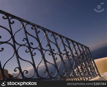 Decorative iron railing in Santorini Greece
