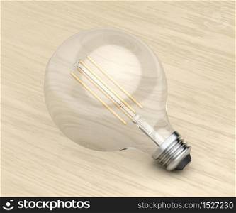 Decorative LED bulb on wooden background