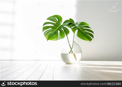 Decorative monstera tree planted pot. Green tropical leaf background, nature concept. Ai generated