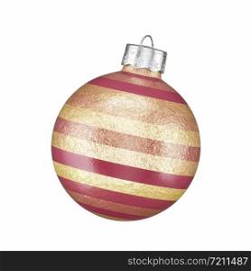 Decorative red and gold Christmas bauble with an intricate abstract pattern isolated on white for the holiday season