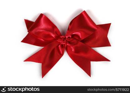 Decorative red satin bow isolated on white background