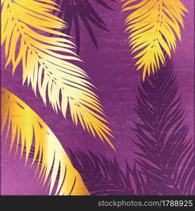 Decorative retro design with golden palm leaves textured illustration.