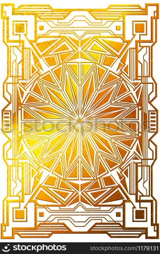 Decorative retro golden frame made of geometric elements, art deco style white background.