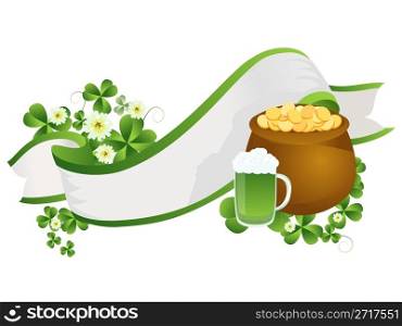 Decorative ribbon with beer pint, pot of gold and clover leaves