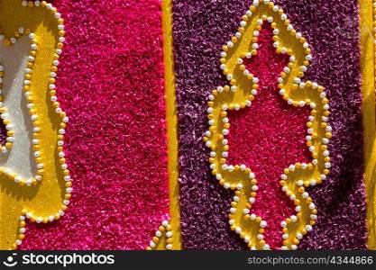 decorative shapes in carnival cart golden pink and purple