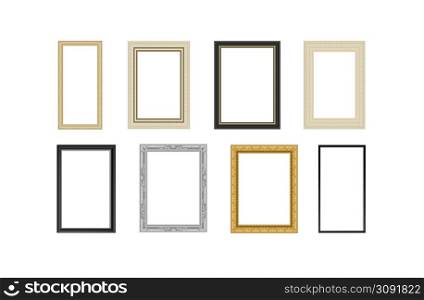 Decorative vintage frames and borders set. Gold photo frame with corner Thailand line for picture. Vector design. Decorative vintage frames and borders set. Gold photo frame with corner Thailand line for picture.