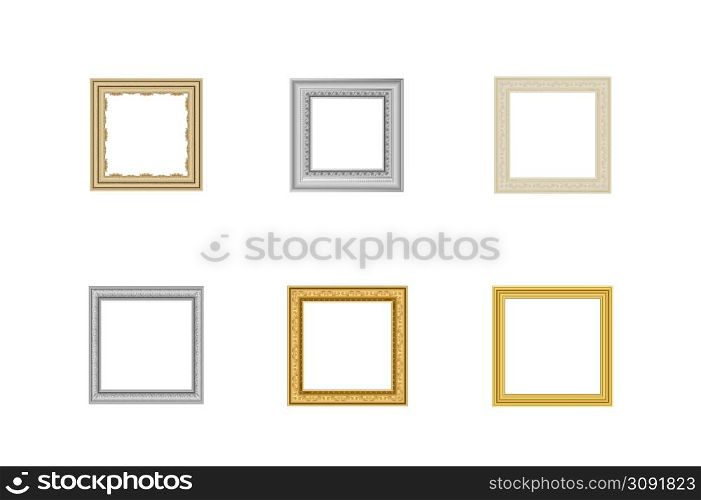 Decorative vintage frames set. Gold photo frame with corner Thailand line for picture. Vector design. Decorative vintage frames set. Gold photo frame with corner Thailand line for picture.