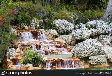 Decorative waterfall in a garden