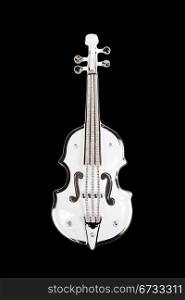 Decorative white violin isolated on black background