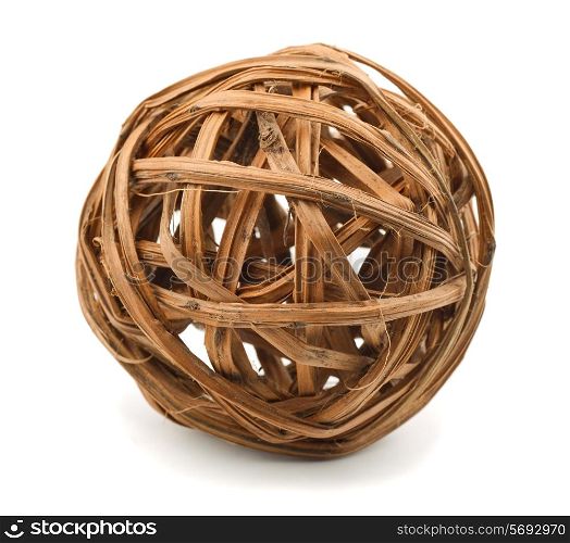 Decorative wooden wicker sphere isolated on white