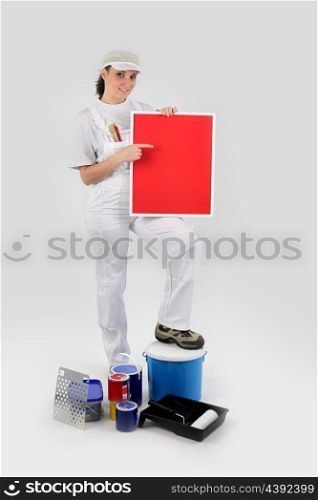 Decorator with a red board left blank for your message