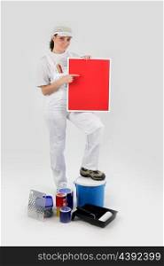Decorator with a red board left blank for your message