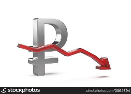 Decreasing the value of Russian ruble currency, concept image