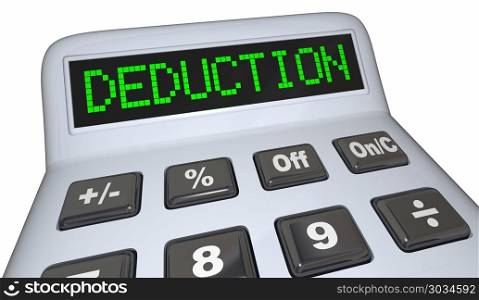 Deduction Word Calculator Tax Budget Expense 3d Render Illustration