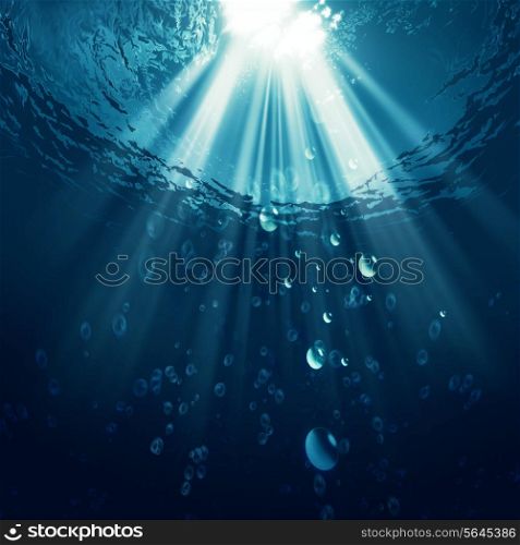 Deep blue ocean with water bubbles, environmental backgrounds