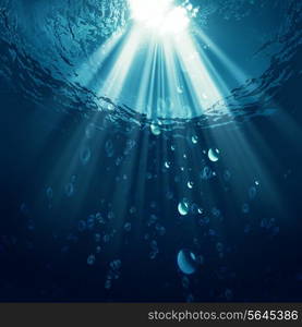 Deep blue ocean with water bubbles, environmental backgrounds