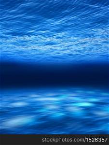 Deep blue sea bottom seen underwater. Deep blue sea underwater
