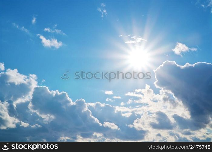 Deep blue sky and summer sun. Nature airscape.