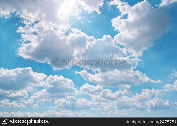 Deep blue sky and summer sun. Nature airscape.