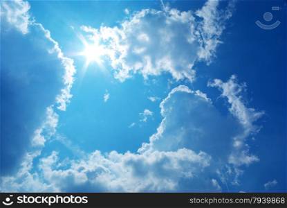 Deep blue sky and sun. Composition of nature.